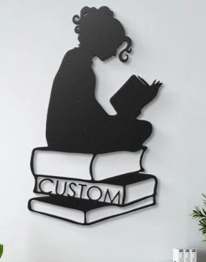 Literary Lady Metal Wall Decor – Elegant Book Lover Wall Art
