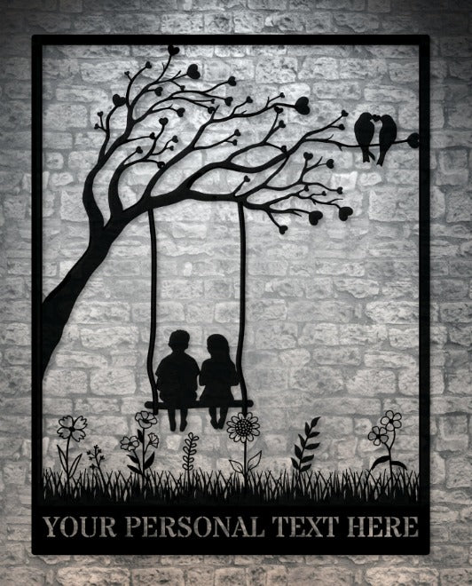 Forever Memories Tree Swing Metal Wall Art – Personalized Family & Custom Text Decor