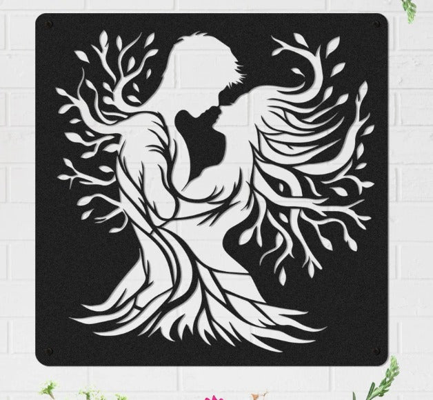 Angel Wings of Love Metal Wall Art – Elegant Romantic Couple Wall Decor