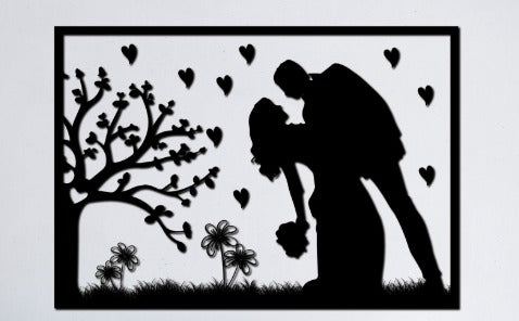 Endless Love Metal Wall Art – Romantic Couple Kiss & Heart Silhouette Decor